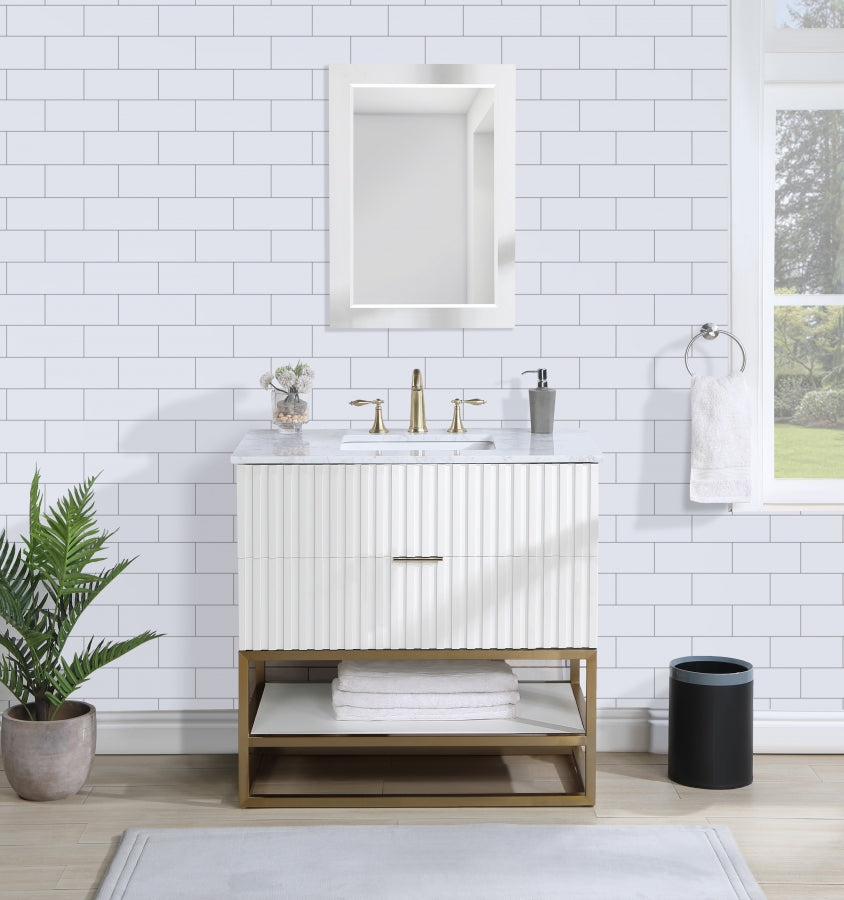 Monad Genuine Marble Top, Steel And Glass Base Vanity