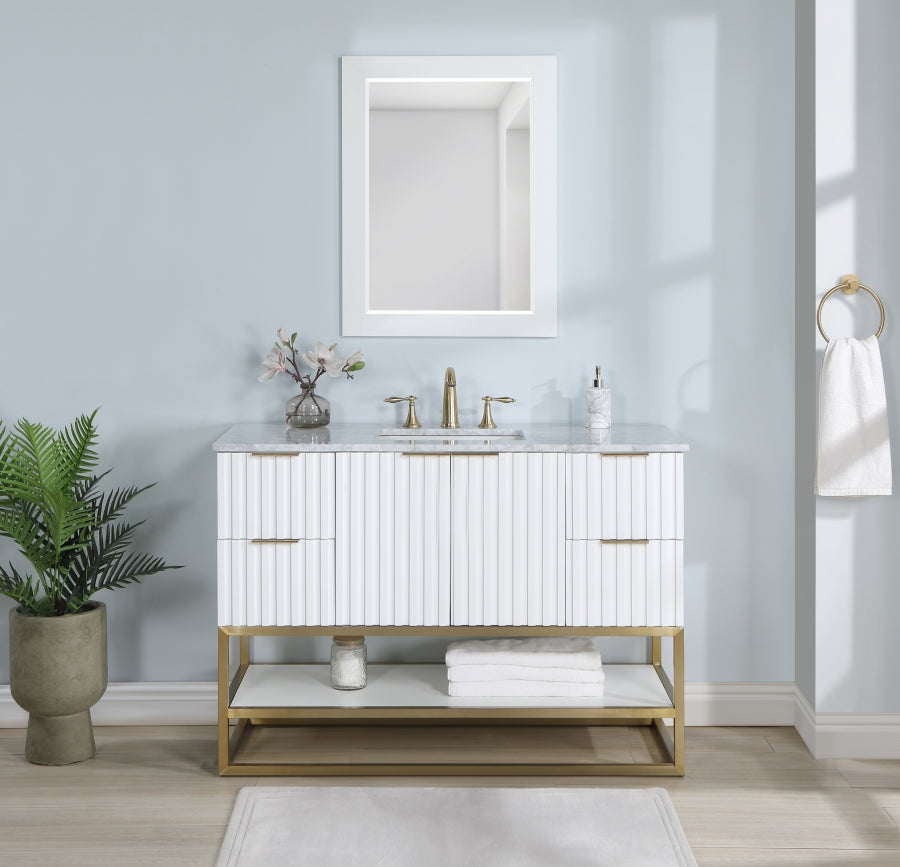 Monad 48" Genuine Marble Top, Steel And Glass Base Vanity
