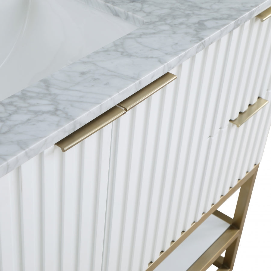 Monad 48" Genuine Marble Top, Steel And Glass Base Vanity