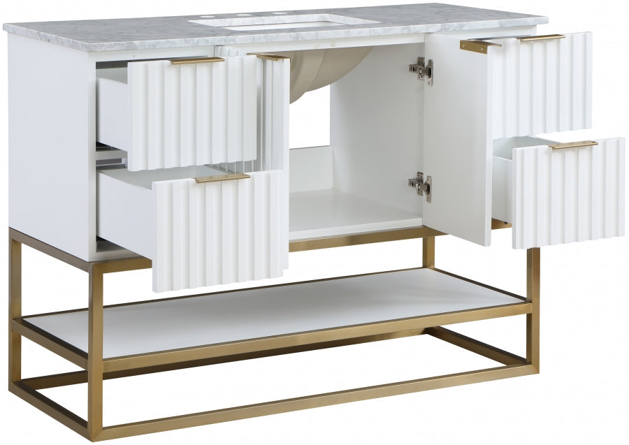 Monad 48" Genuine Marble Top, Steel And Glass Base Vanity