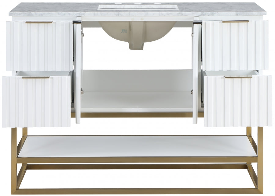 Monad 48" Genuine Marble Top, Steel And Glass Base Vanity