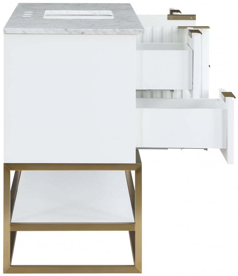 Monad 48" Genuine Marble Top, Steel And Glass Base Vanity