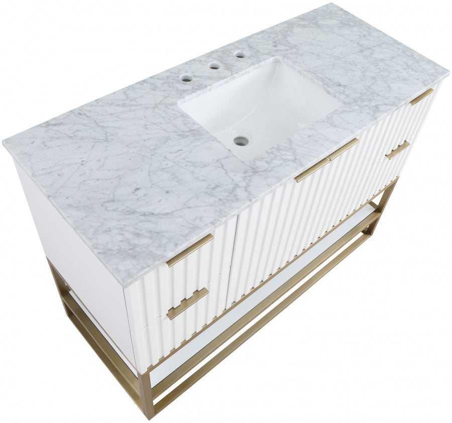Monad 48" Genuine Marble Top, Steel And Glass Base Vanity