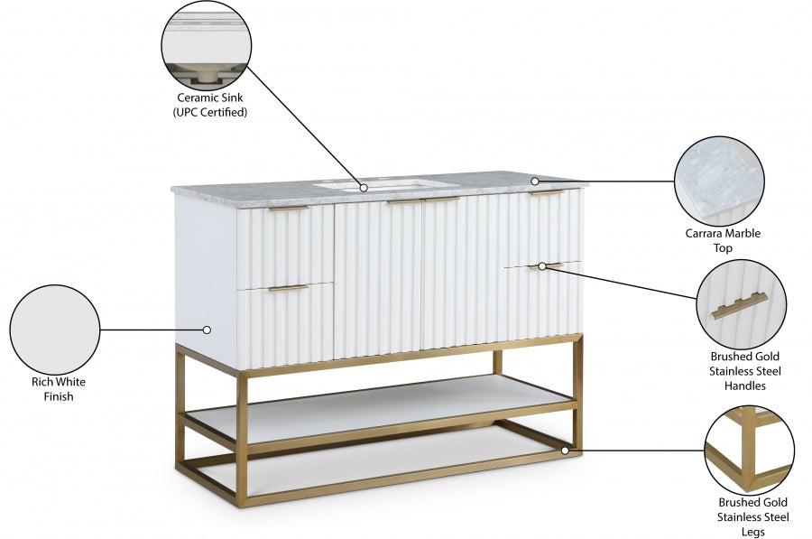 Monad 48" Genuine Marble Top, Steel And Glass Base Vanity