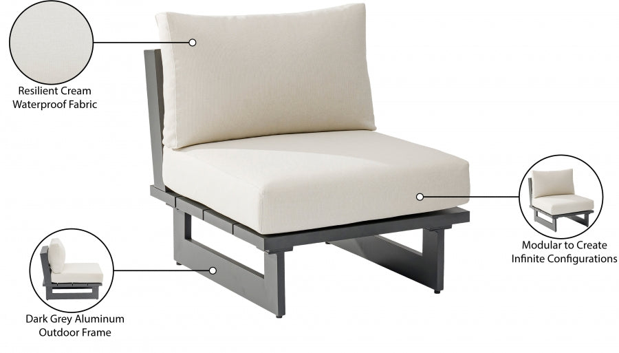 Maldives Water Resistant Fabric Upholstered Outdoor Patio Modular Armless Chair