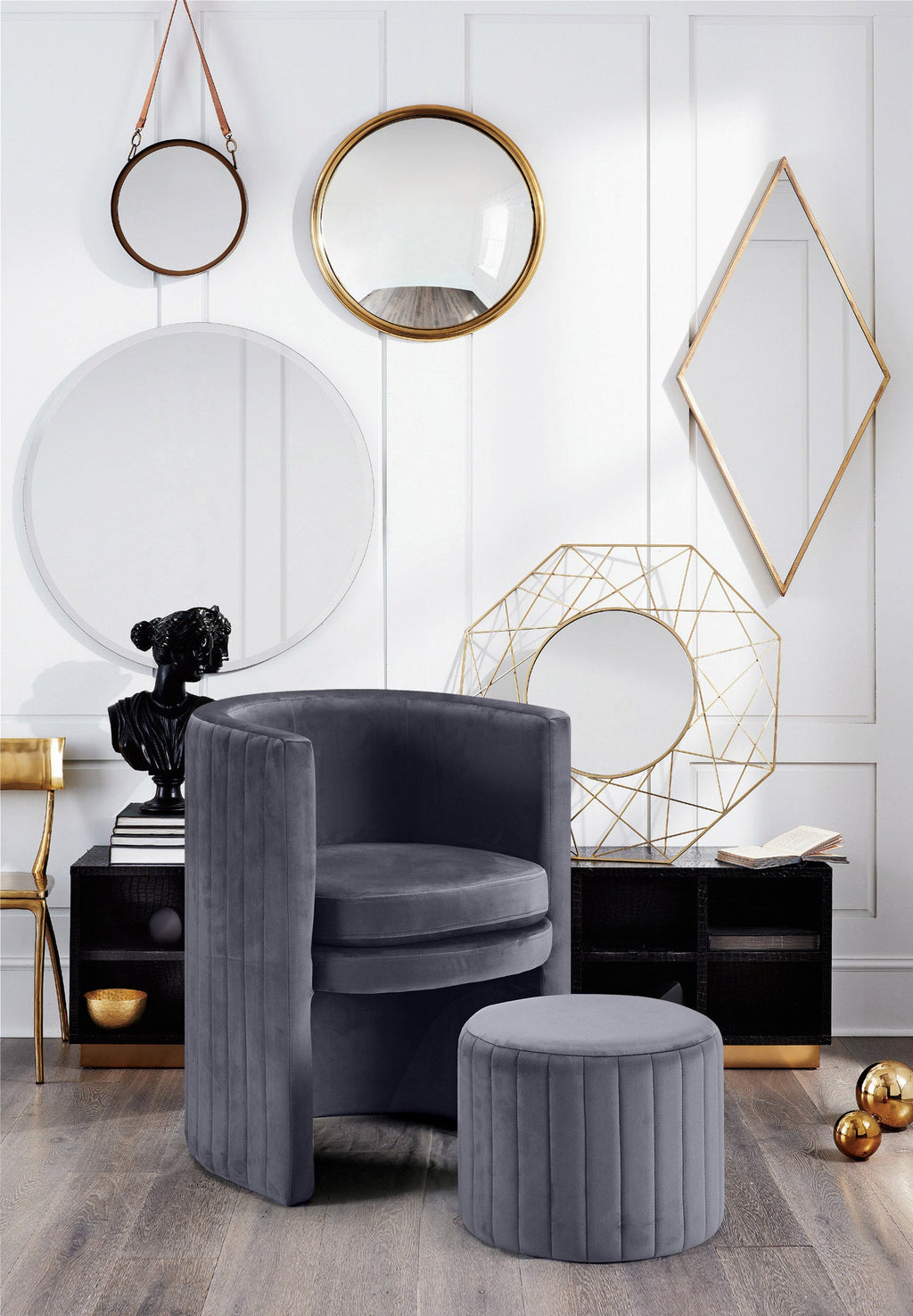 Selena Velvet Upholstered Accent Chair And Ottoman Set