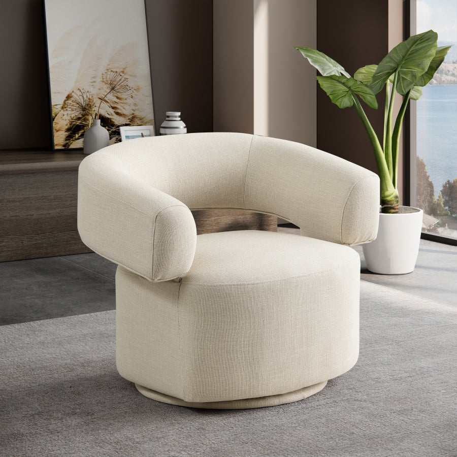 Niya Linen Textured Fabric Upholstered Swivel Accent Chair