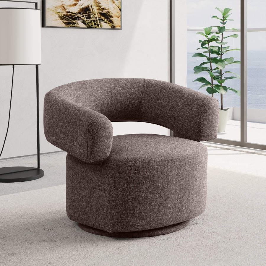 Niya Linen Textured Fabric Upholstered Swivel Accent Chair