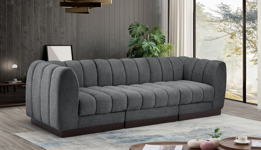 Quinn Chenille Fabric Three-Seater Sofa with Armrest