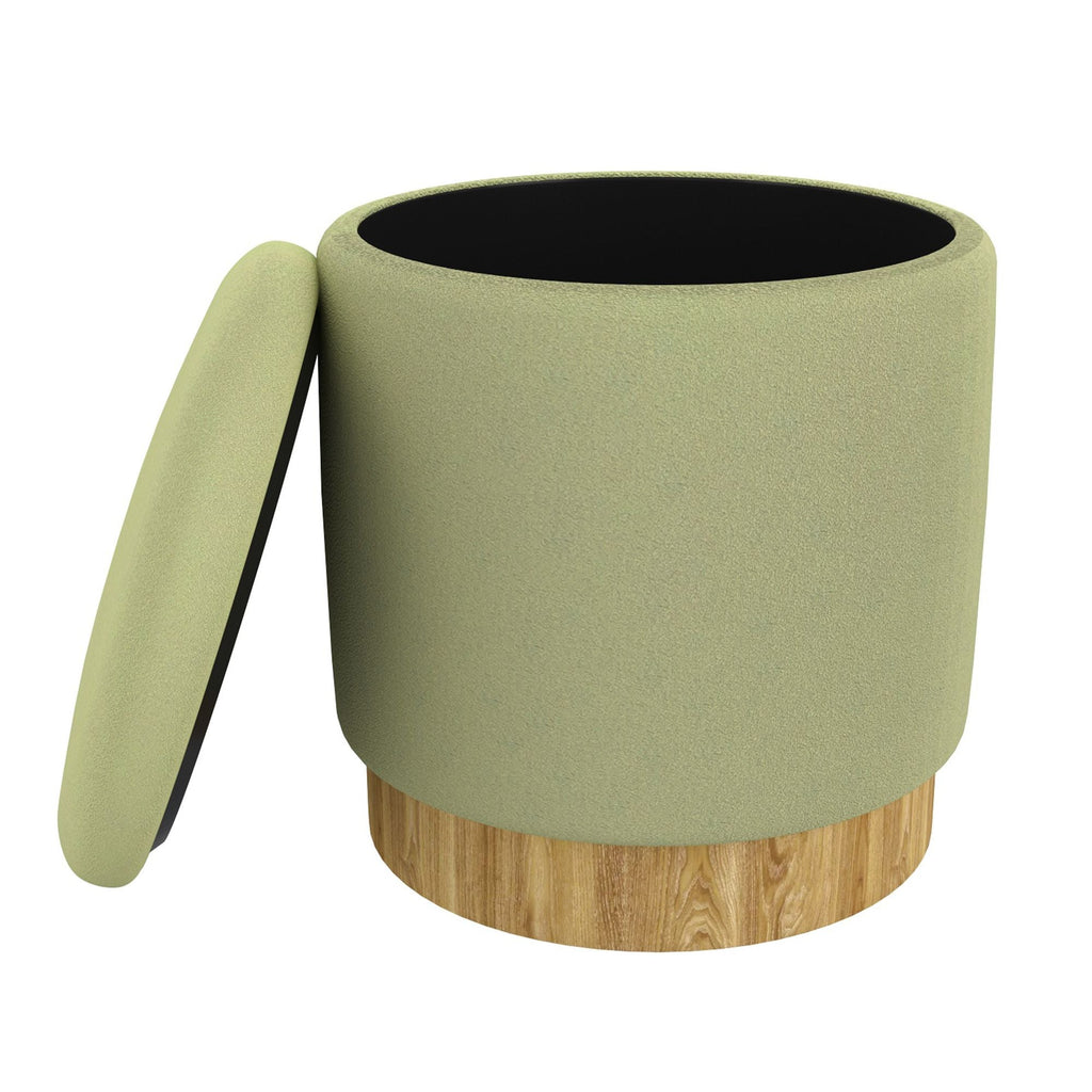 Alya Round Storage Ottoman in Sage and Natural