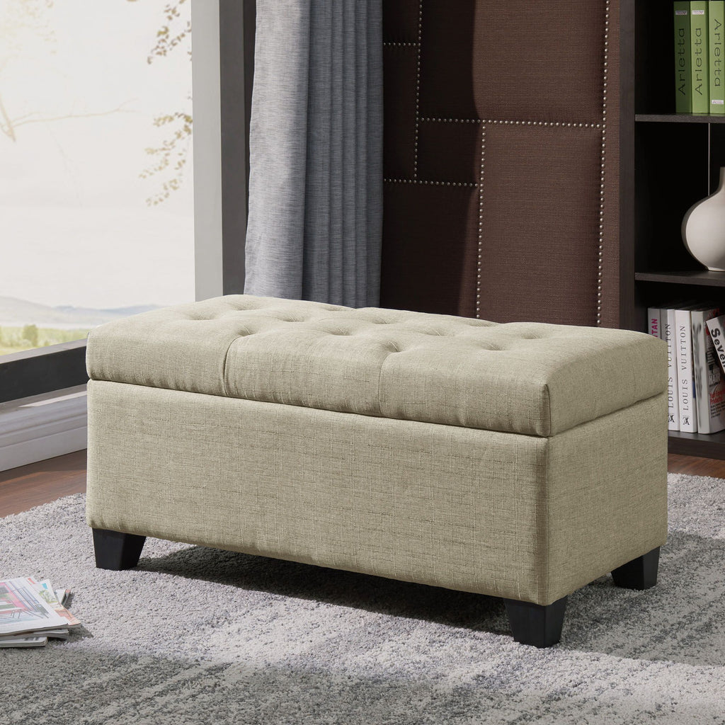 Harper Rectangular Storage Ottoman Bench in Beige