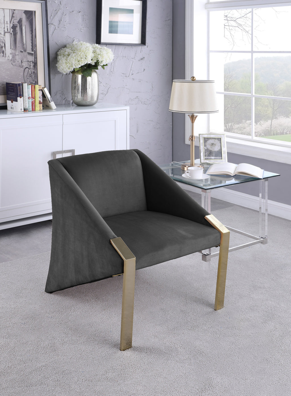 Rivet Velvet Upholstered Accent Chair