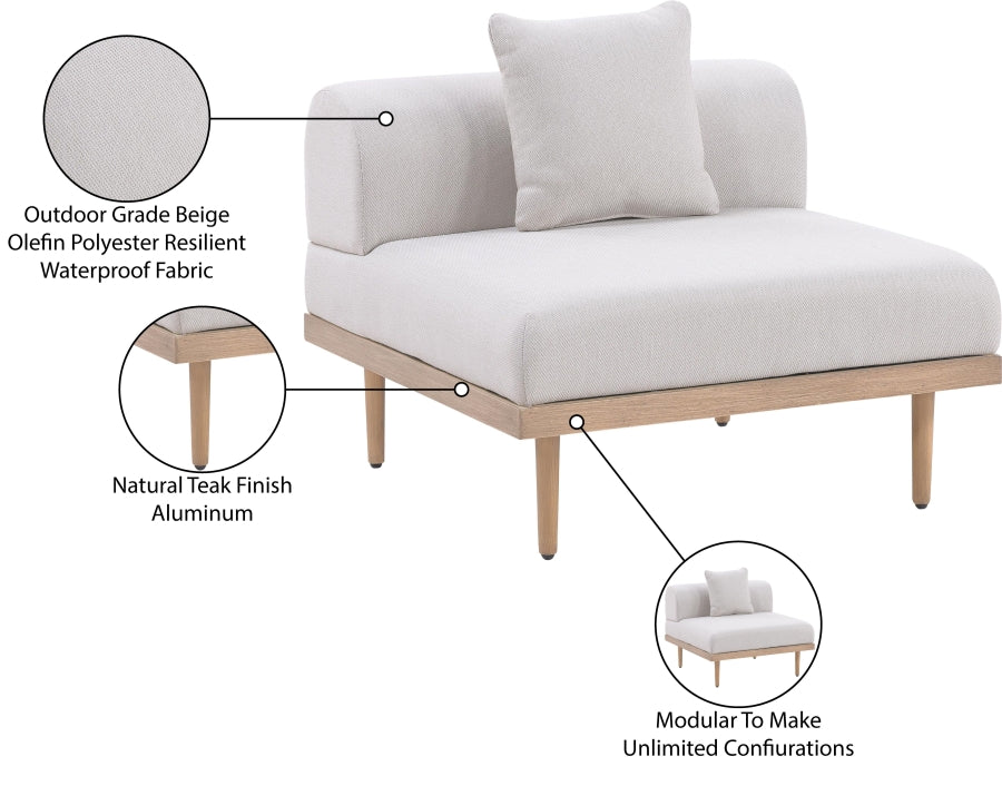 Laguna Resilient Water Resistant Fabric Upholstered Outdoor Patio Modular Armless Chair