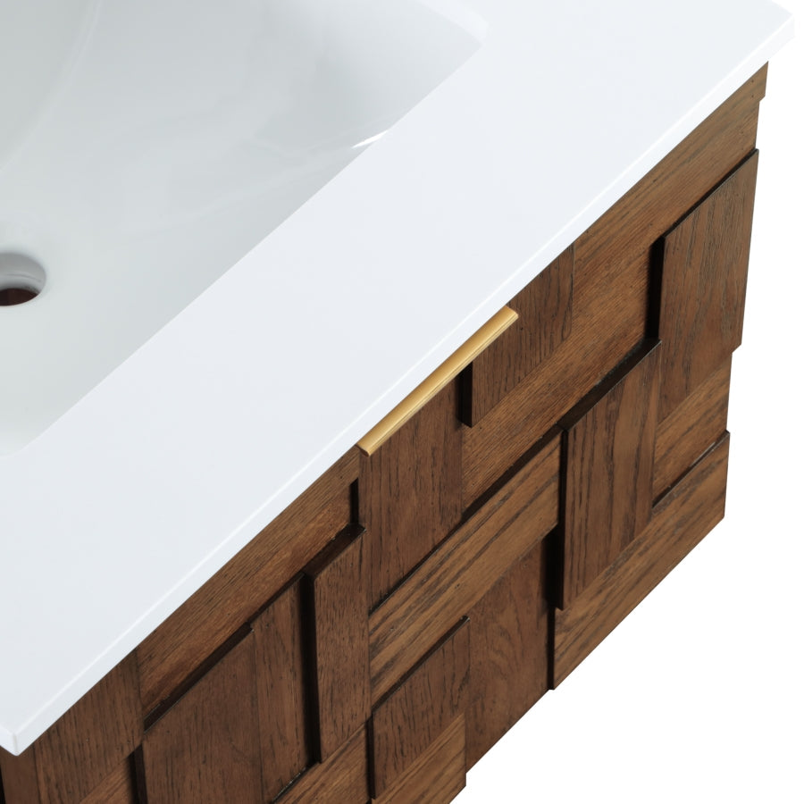 Leonardo White Engineered Stone And Solid Wood Wall Mounted Bathroom Vanity