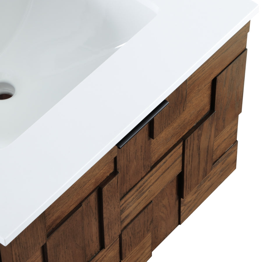 Leonardo White Engineered Stone And Solid Wood Wall Mounted Bathroom Vanity