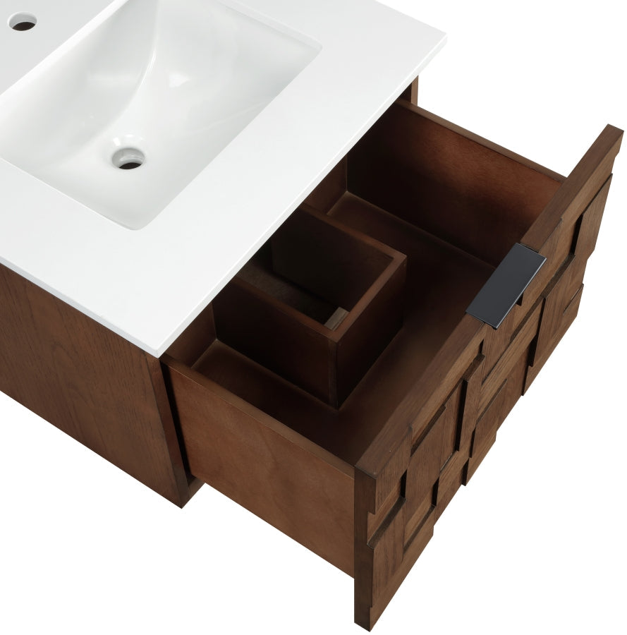 Leonardo White Engineered Stone And Solid Wood Wall Mounted Bathroom Vanity