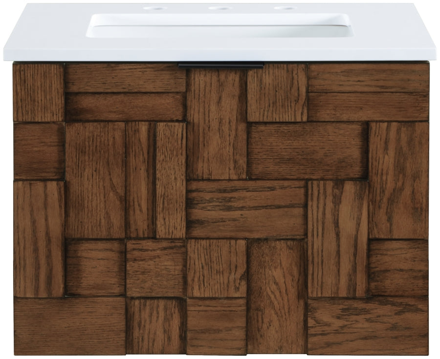 Leonardo White Engineered Stone And Solid Wood Wall Mounted Bathroom Vanity