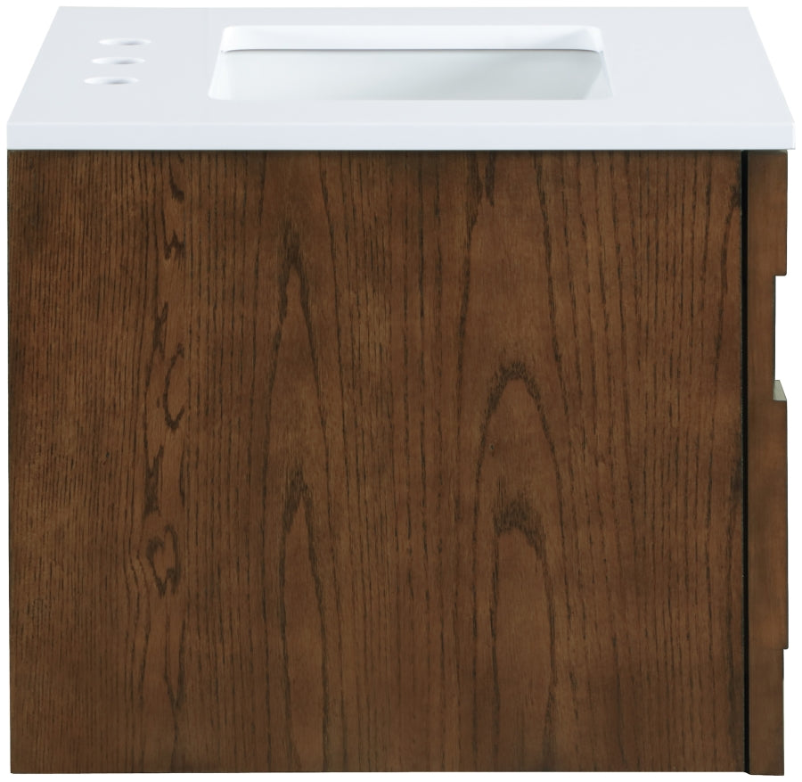Leonardo White Engineered Stone And Solid Wood Wall Mounted Bathroom Vanity