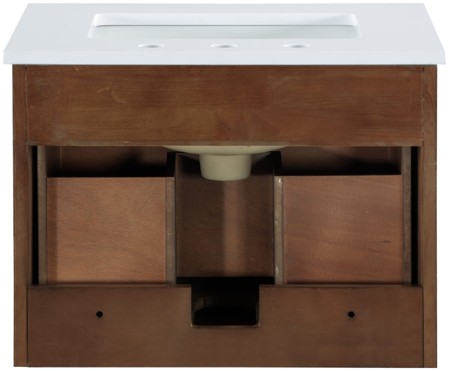 Leonardo White Engineered Stone And Solid Wood Wall Mounted Bathroom Vanity