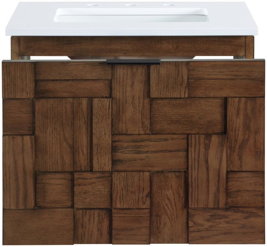 Leonardo White Engineered Stone And Solid Wood Wall Mounted Bathroom Vanity