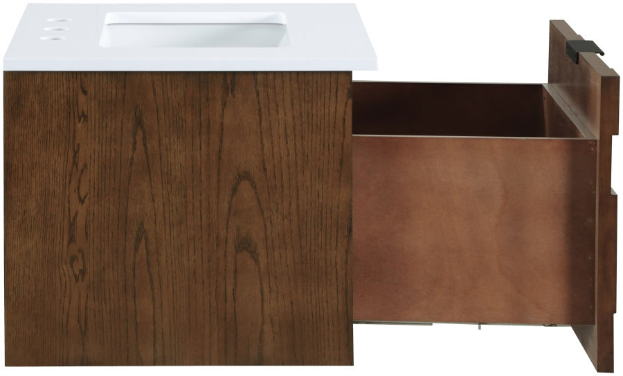Leonardo White Engineered Stone And Solid Wood Wall Mounted Bathroom Vanity