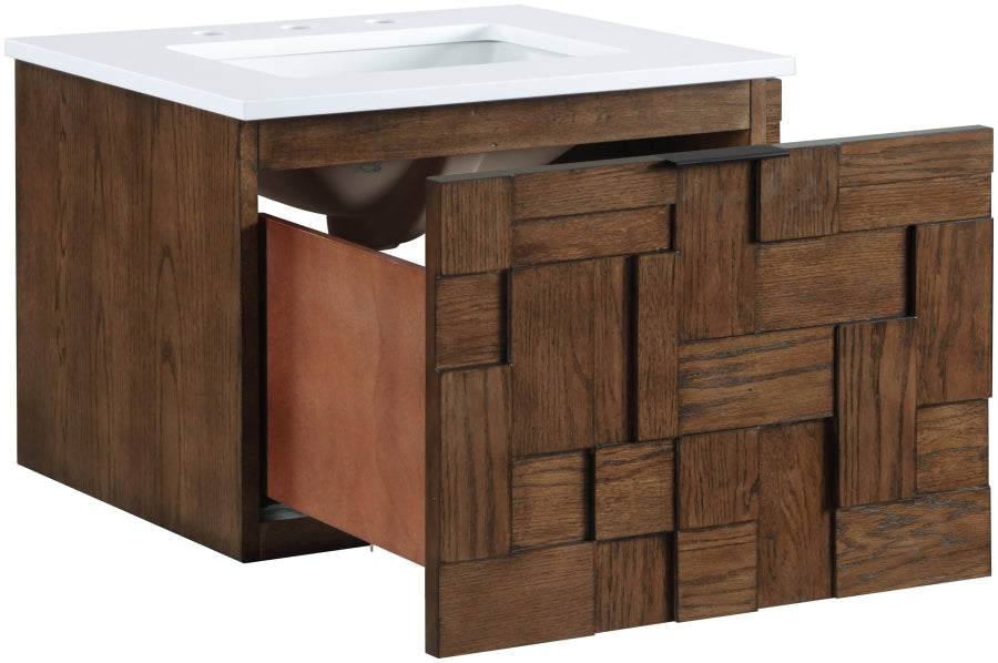Leonardo White Engineered Stone And Solid Wood Wall Mounted Bathroom Vanity