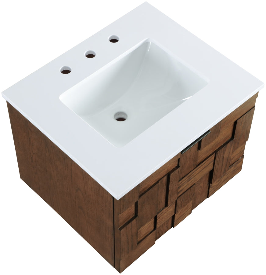 Leonardo White Engineered Stone And Solid Wood Wall Mounted Bathroom Vanity