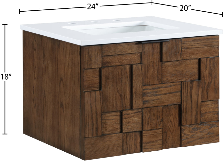 Leonardo White Engineered Stone And Solid Wood Wall Mounted Bathroom Vanity