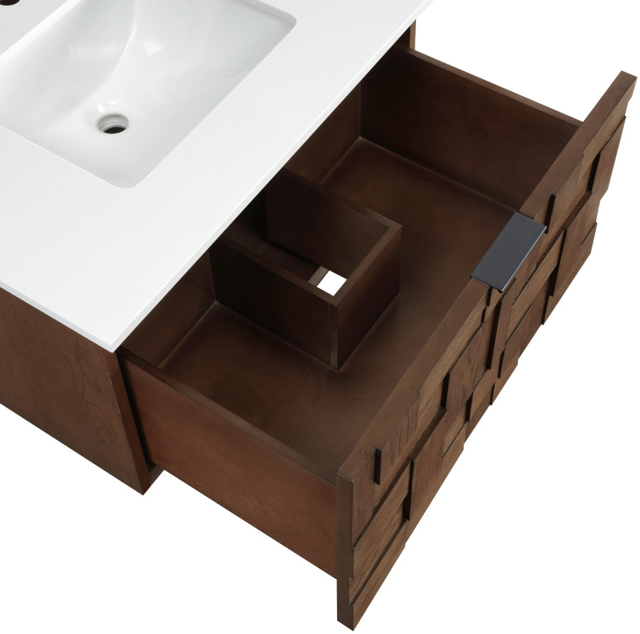 Leonardo White Engineered Stone And Solid Wood Wall Mounted Bathroom Vanity