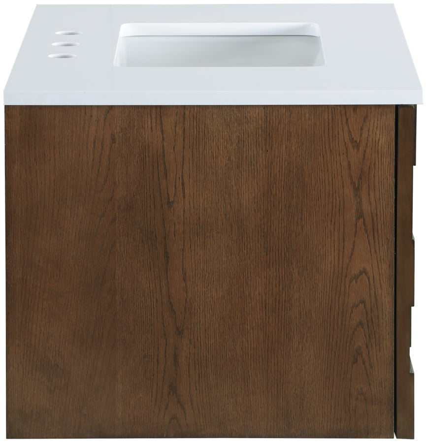 Leonardo White Engineered Stone And Solid Wood Wall Mounted Bathroom Vanity