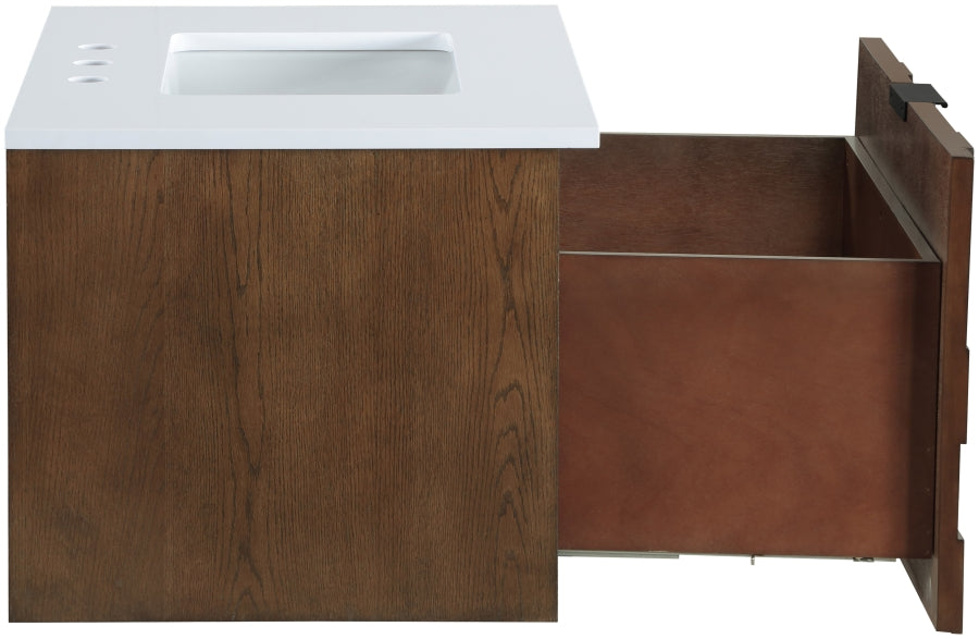Leonardo White Engineered Stone And Solid Wood Wall Mounted Bathroom Vanity