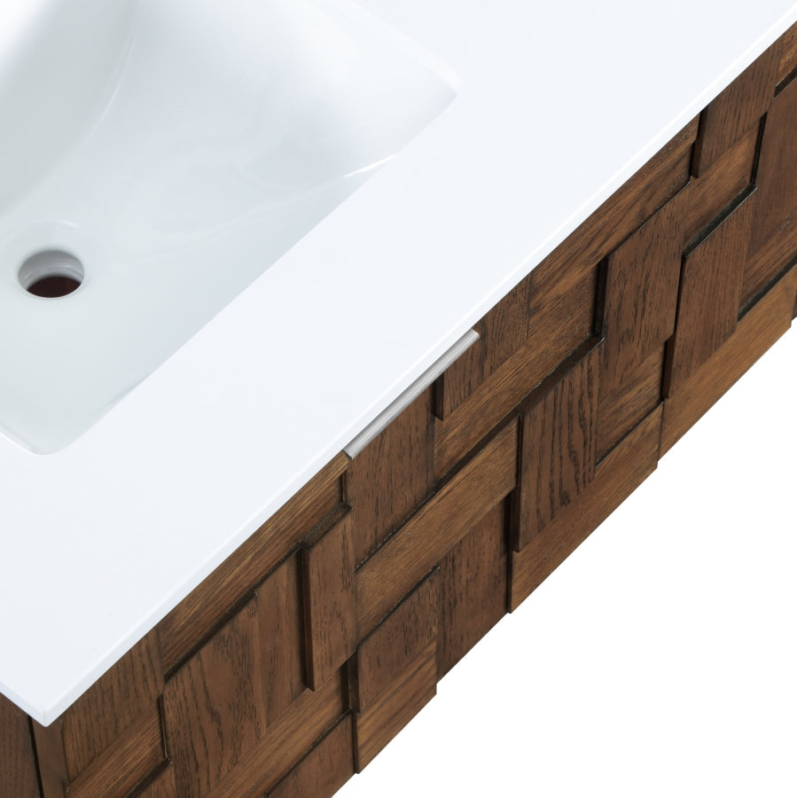 Leonardo White Engineered Stone And Solid Wood Wall Mounted Bathroom Vanity