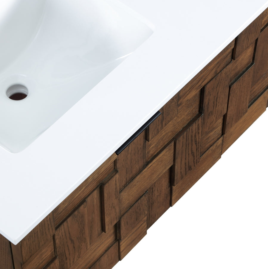 Leonardo White Engineered Stone And Solid Wood Wall Mounted Bathroom Vanity
