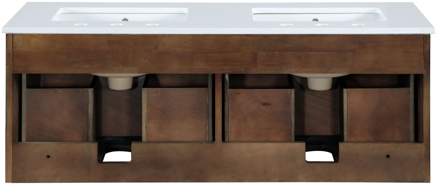 Leonardo White Engineered Stone And Solid Wood Wall Mounted Bathroom Vanity
