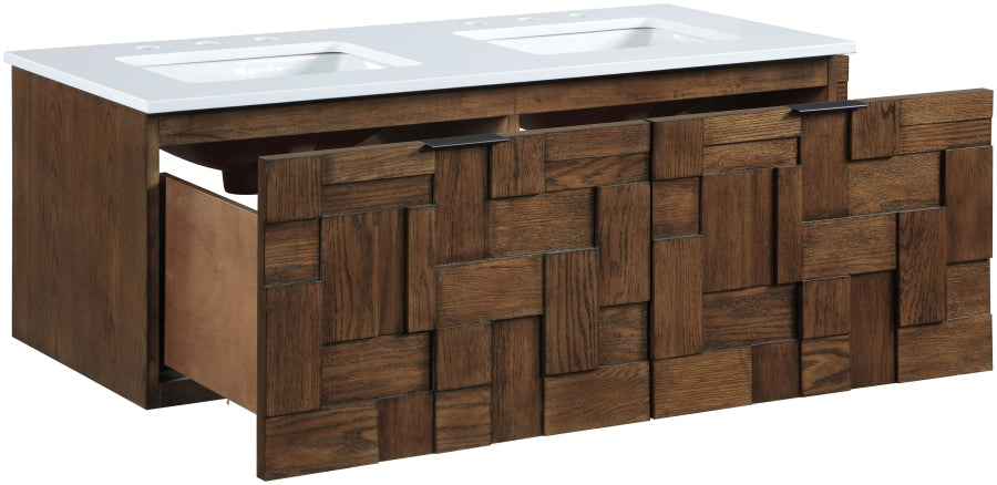 Leonardo White Engineered Stone And Solid Wood Wall Mounted Bathroom Vanity