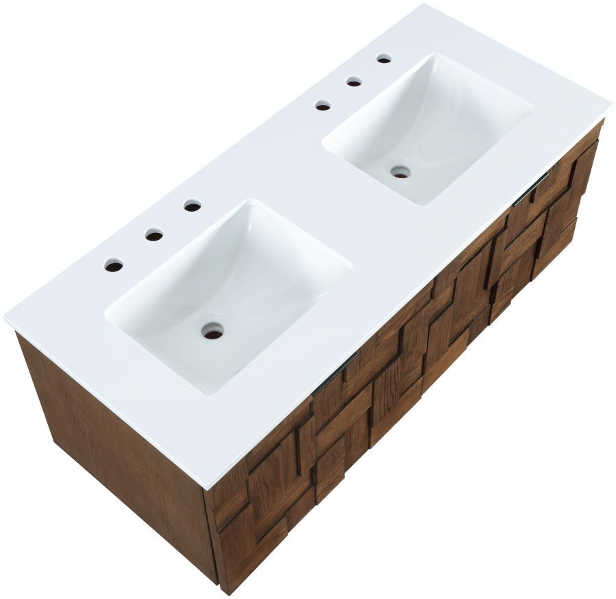 Leonardo White Engineered Stone And Solid Wood Wall Mounted Bathroom Vanity