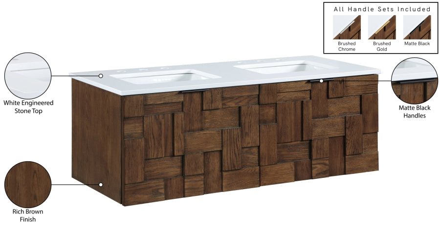 Leonardo White Engineered Stone And Solid Wood Wall Mounted Bathroom Vanity
