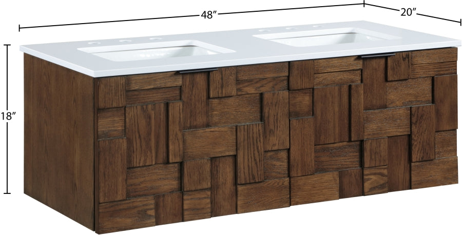 Leonardo White Engineered Stone And Solid Wood Wall Mounted Bathroom Vanity