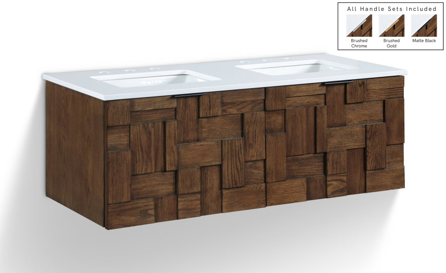 Leonardo White Engineered Stone And Solid Wood Wall Mounted Bathroom Vanity