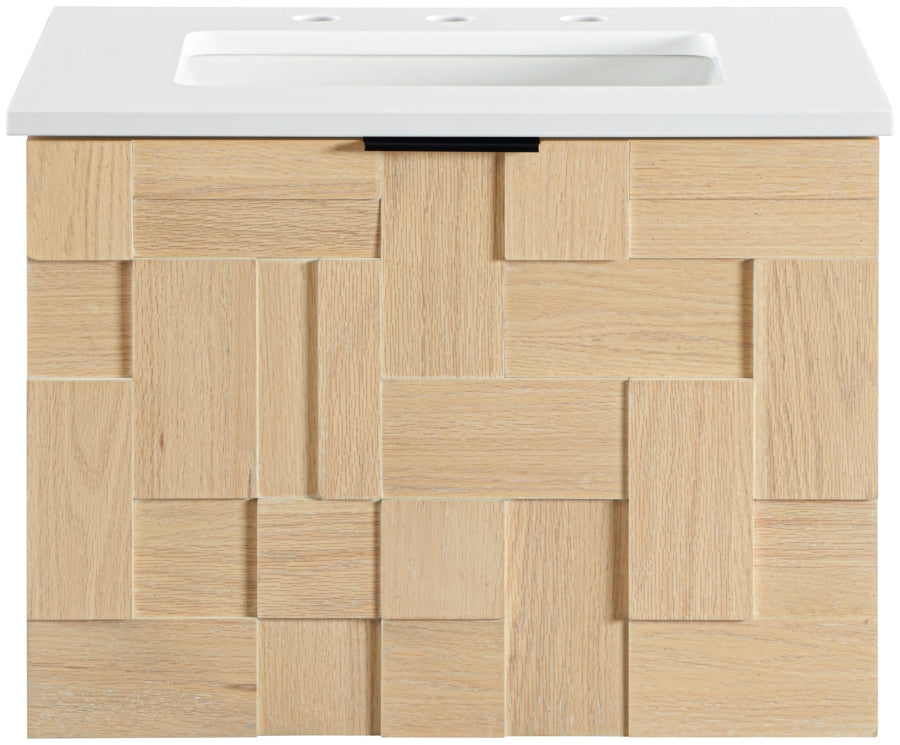 Leonardo White Engineered Stone And Solid Wood Wall Mounted Bathroom Vanity