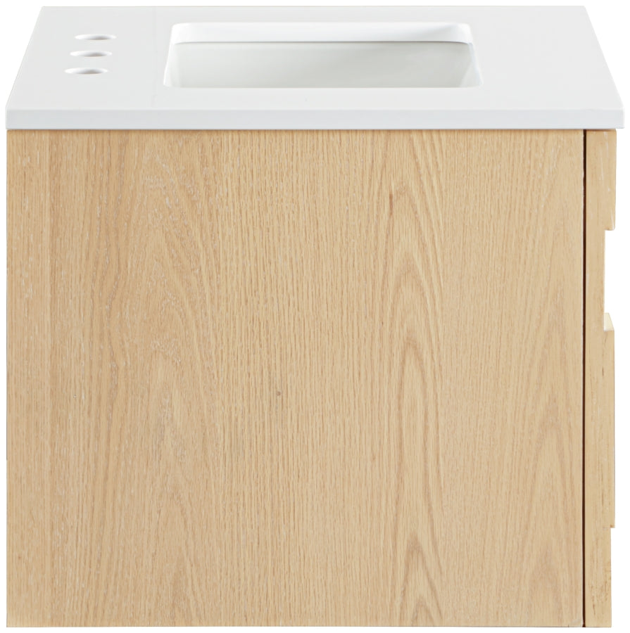 Leonardo White Engineered Stone And Solid Wood Wall Mounted Bathroom Vanity