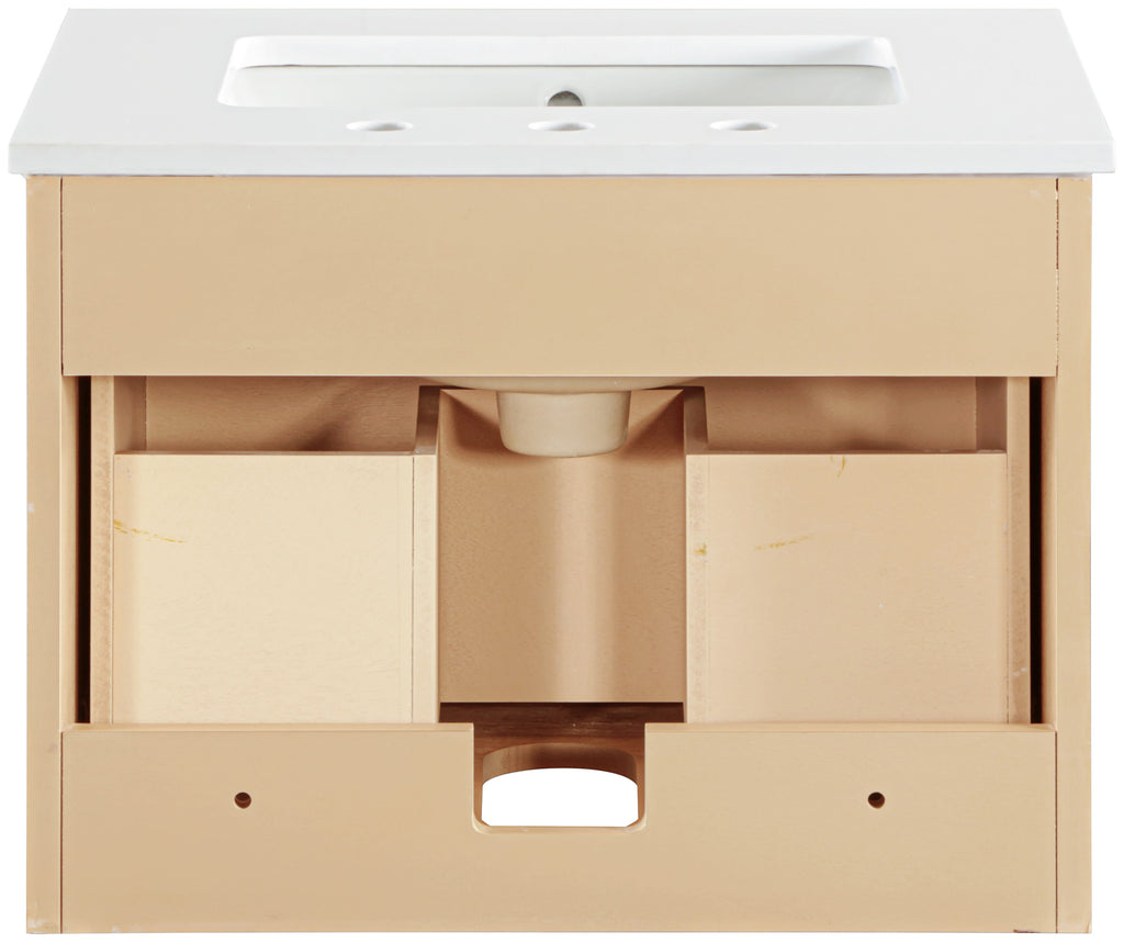 Leonardo White Engineered Stone And Solid Wood Wall Mounted Bathroom Vanity