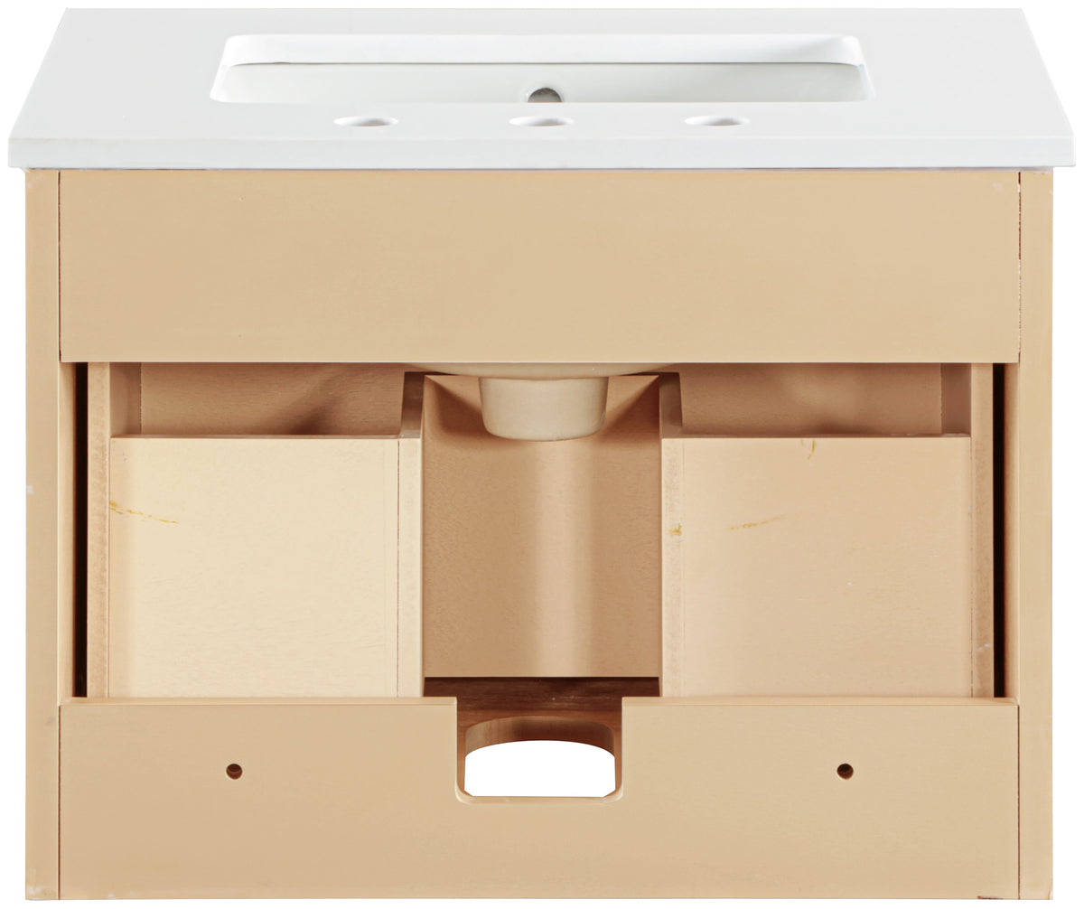 Leonardo White Engineered Stone And Solid Wood Wall Mounted Bathroom Vanity