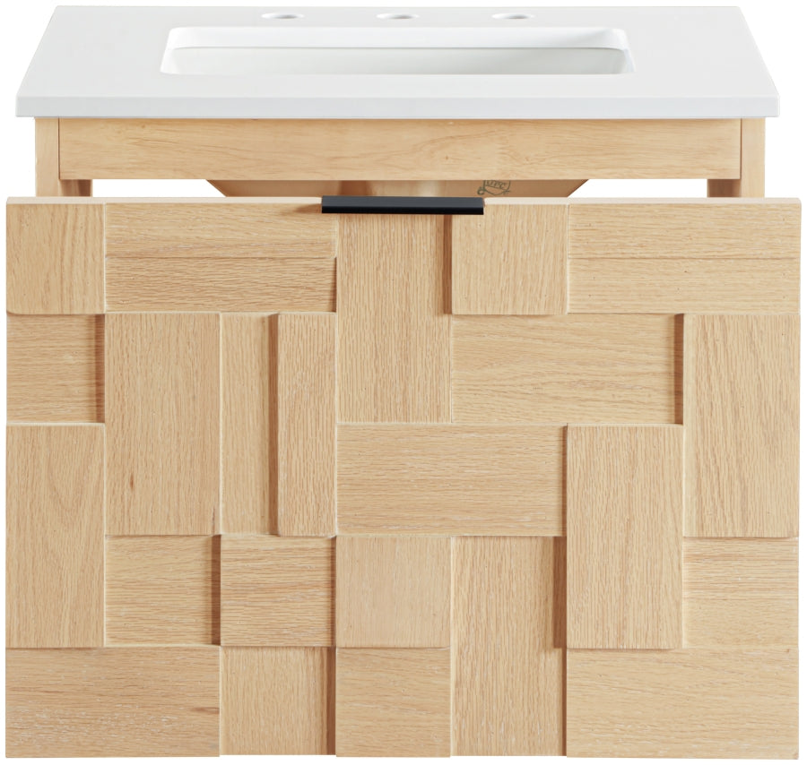 Leonardo White Engineered Stone And Solid Wood Wall Mounted Bathroom Vanity