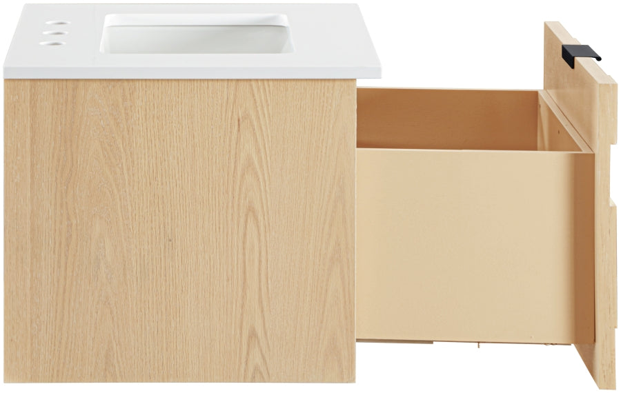 Leonardo White Engineered Stone And Solid Wood Wall Mounted Bathroom Vanity