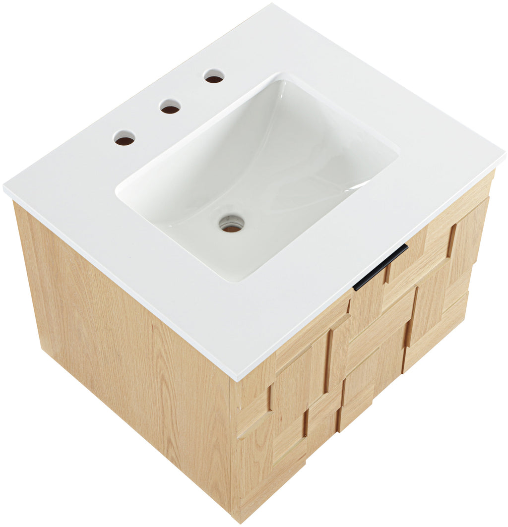 Leonardo White Engineered Stone And Solid Wood Wall Mounted Bathroom Vanity