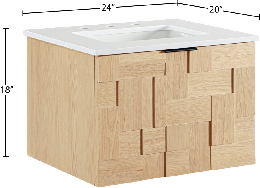 Leonardo White Engineered Stone And Solid Wood Wall Mounted Bathroom Vanity