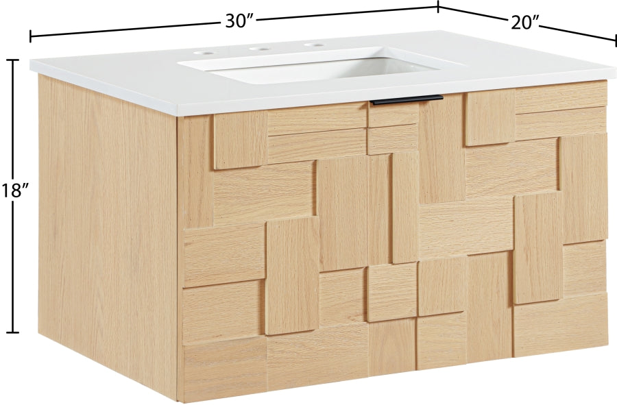 Leonardo White Engineered Stone And Solid Wood Wall Mounted Bathroom Vanity