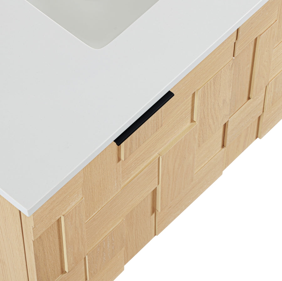 Leonardo White Engineered Stone And Solid Wood Wall Mounted Bathroom Vanity