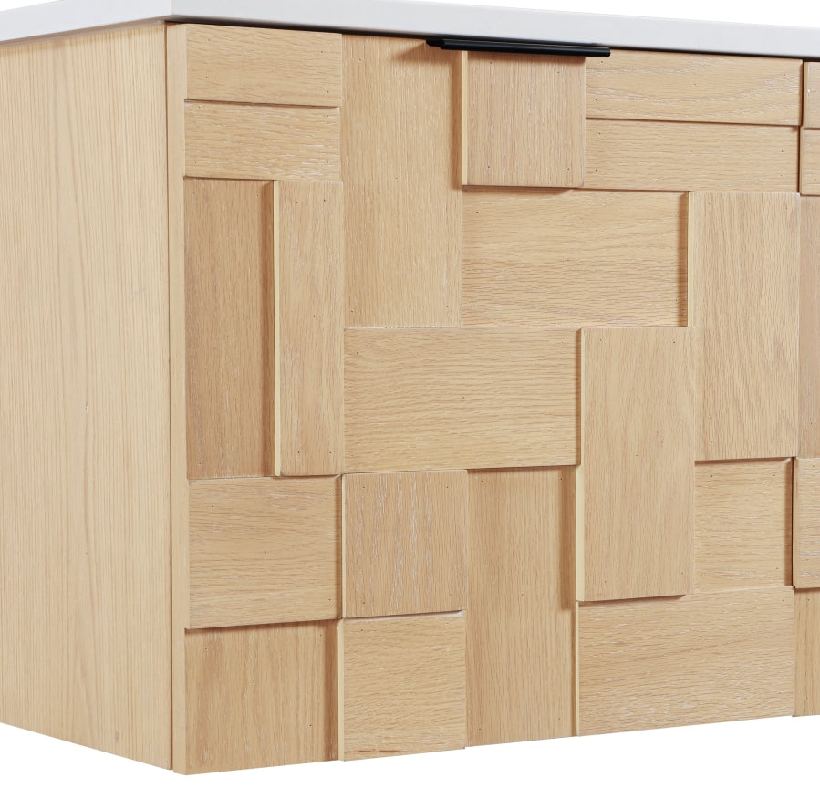 Leonardo White Engineered Stone And Solid Wood Wall Mounted Bathroom Vanity